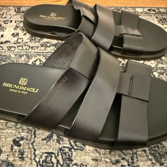 BRUNO MAGLI Men’s 11 M Empoli Leather Slide Sandal Black Amazon.com | Bruno Magli Empoli Black 10.5 D (M) | Flats main image 4